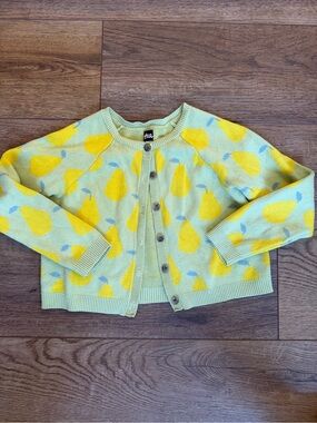 Tea Collection Cardigan with Yellow Pear Print Cotton / XLG / 12-14